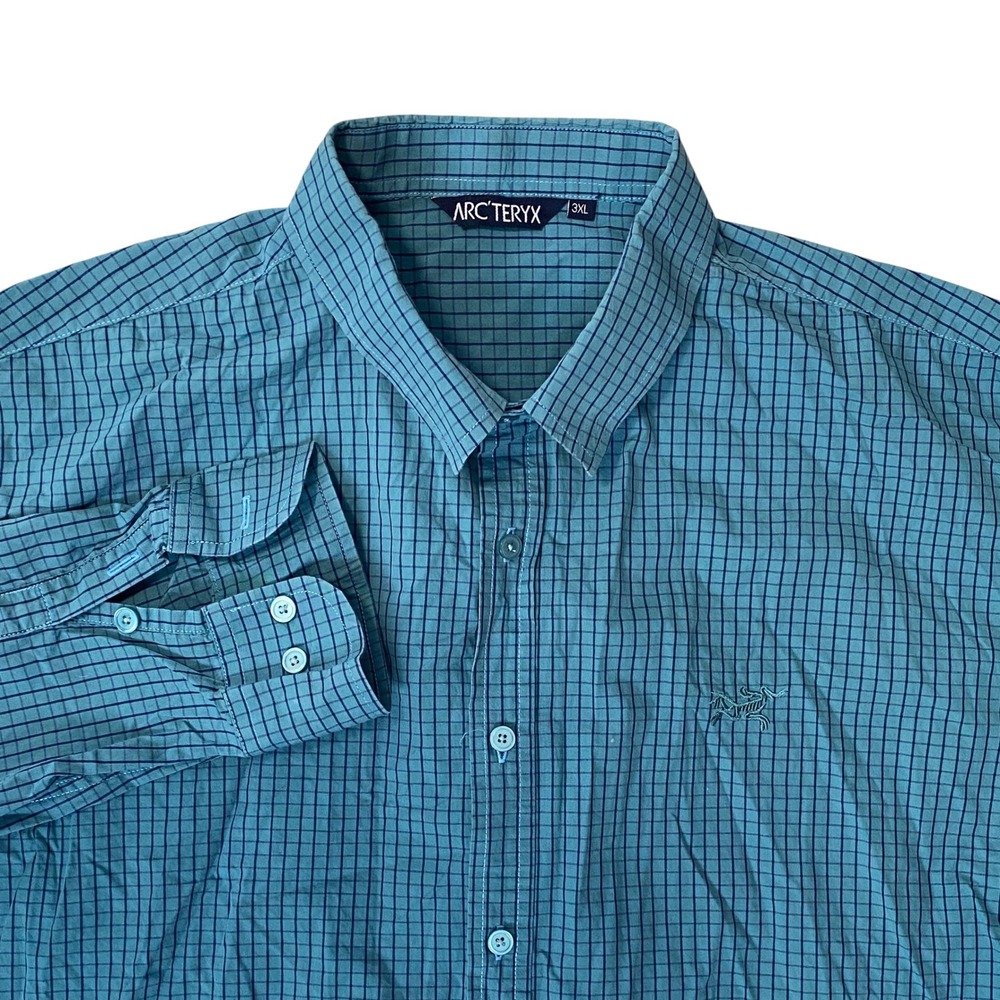 Arcteryx Mens Long Sleeve Button Down Teal Blue Cotton Shirt Size XXXL - Picture 2 of 8